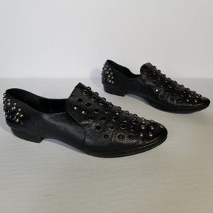 Miss Sixty Black Leather Studded Slip On Loafers